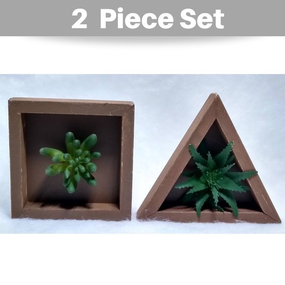 Succulent Wood Box Wall Hanging Art Decor 2 Pc Set - Picture 1 of 4